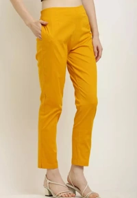 Neha Collection Women's Lycra Casual Cotton Jegging Pants - Mustered, L