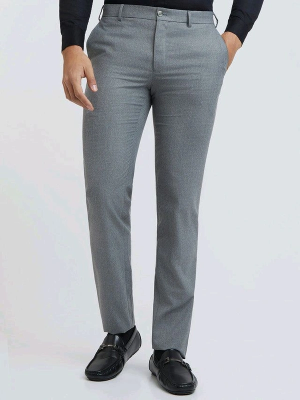 Dolly Fashion  Grey Structure Slim Fit Polyester Blend Trouser - 32