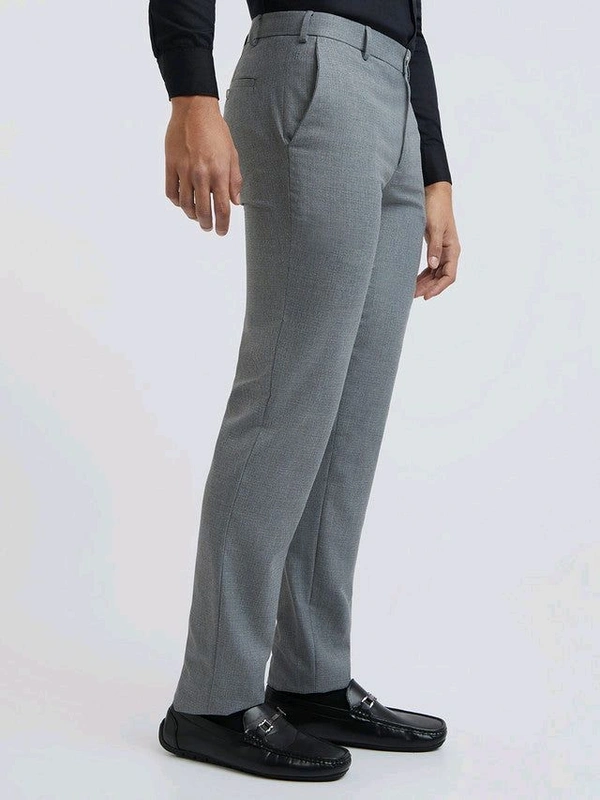 Dolly Fashion  Grey Structure Slim Fit Polyester Blend Trouser - 32