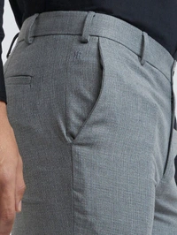 Dolly Fashion  Grey Structure Slim Fit Polyester Blend Trouser - 32