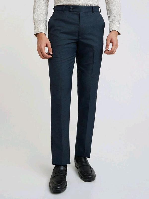Dolly Fashion  Men Blue Smart Fit Structure Polyester Blend Trouser - 38