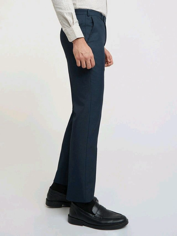 Dolly Fashion  Men Blue Smart Fit Structure Polyester Blend Trouser - 38