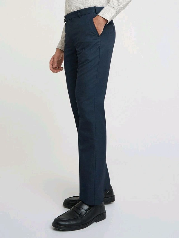 Dolly Fashion  Men Blue Smart Fit Structure Polyester Blend Trouser - 38