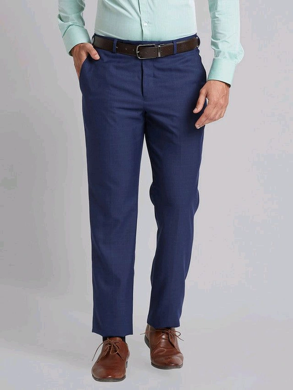 Dolly Fashion  Men Blue Checks Smart Fit Polyester Blend Trouser - 28