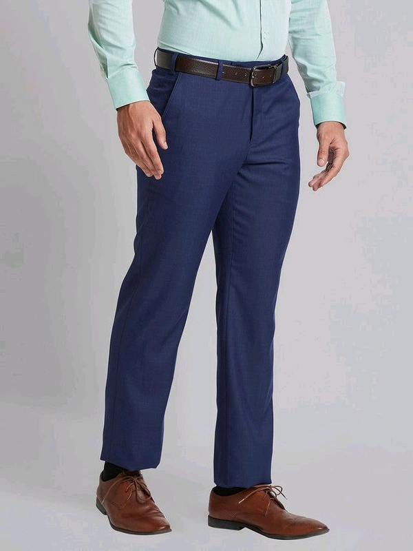 Dolly Fashion  Men Blue Checks Smart Fit Polyester Blend Trouser - 28