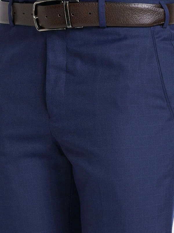 Dolly Fashion  Men Blue Checks Smart Fit Polyester Blend Trouser - 28