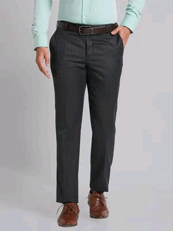 Dolly Fashion  Men Dark Grey Smart Fit Checks Polyester Blend Trouser - 36