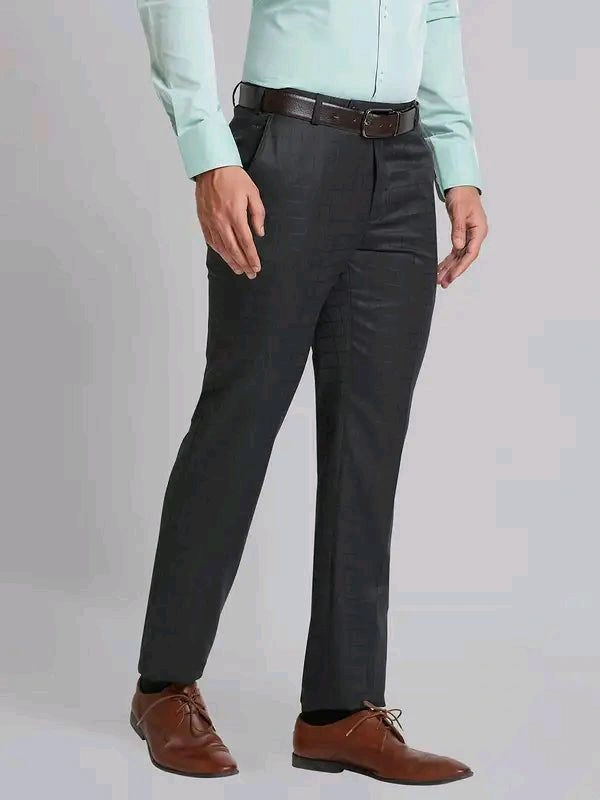 Dolly Fashion  Men Dark Grey Smart Fit Checks Polyester Blend Trouser - 36