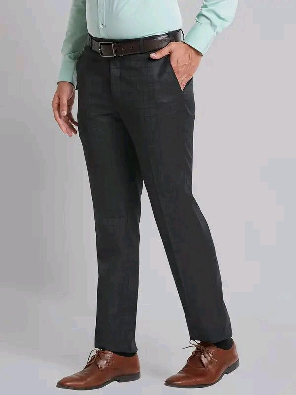 Dolly Fashion  Men Dark Grey Smart Fit Checks Polyester Blend Trouser - 36