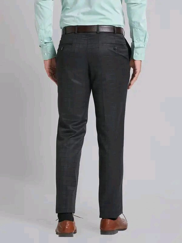 Dolly Fashion  Men Dark Grey Smart Fit Checks Polyester Blend Trouser - 36