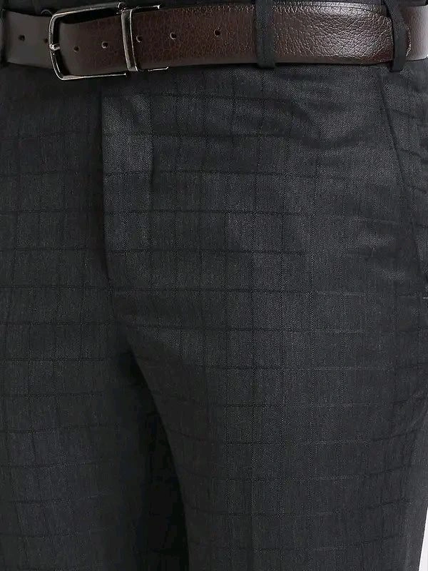 Dolly Fashion  Men Dark Grey Smart Fit Checks Polyester Blend Trouser - 36