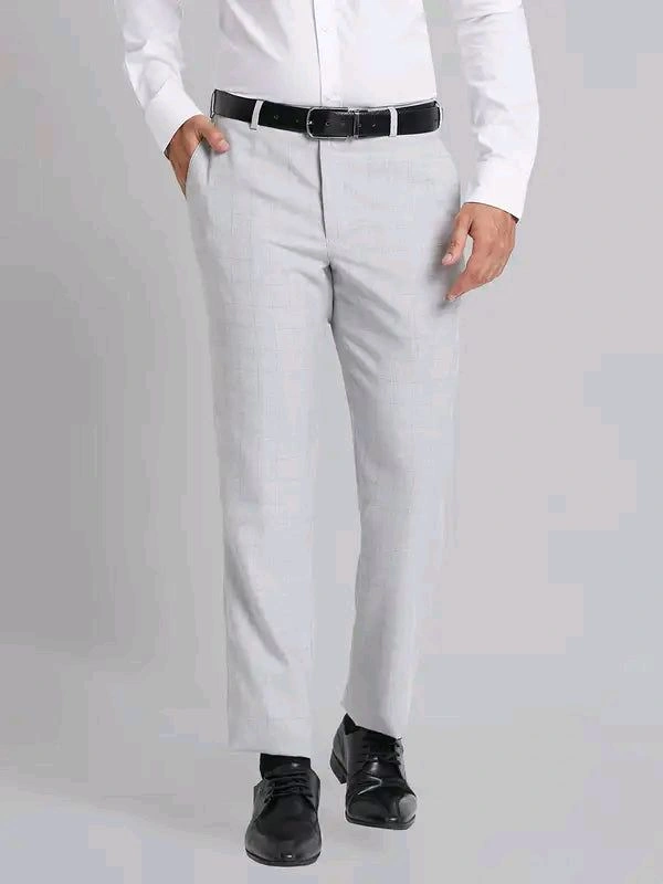 Dolly Fashion  Men Grey Smart Fit Checks Polyester Blend Trouser - 30