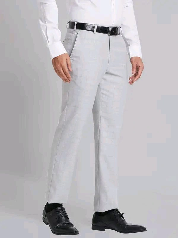 Dolly Fashion  Men Grey Smart Fit Checks Polyester Blend Trouser - 30