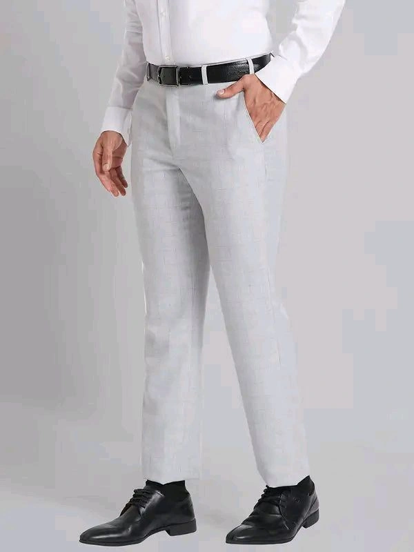 Dolly Fashion  Men Grey Smart Fit Checks Polyester Blend Trouser - 30