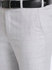 Dolly Fashion  Men Grey Smart Fit Checks Polyester Blend Trouser - 30
