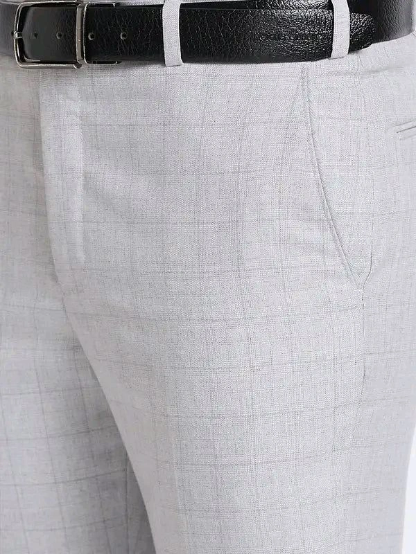Dolly Fashion  Men Grey Smart Fit Checks Polyester Blend Trouser - 30