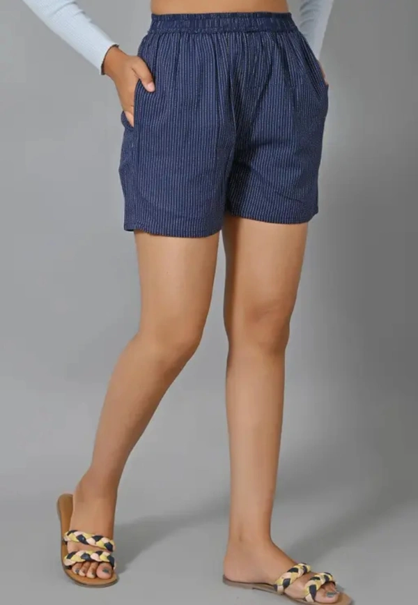Neha Collection  Women's Cotton Shorts - Navy Blue, 34