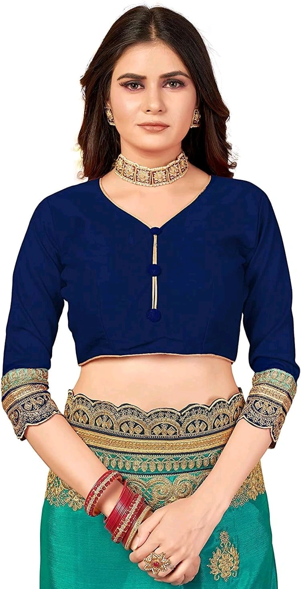 Teal & Navy Blue Embroidered Traditional Saree with Blouse