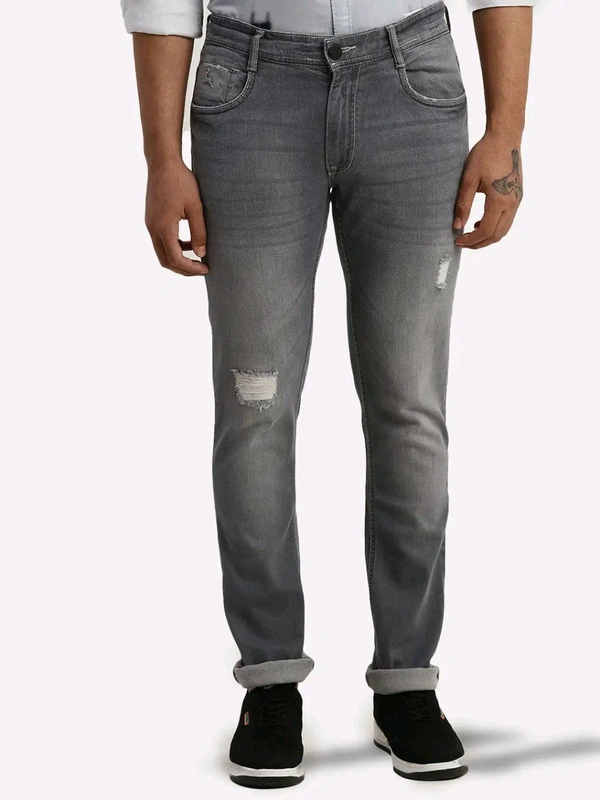 Neha Collection Parx Men Grey Slim Tapered Fit Jacquard Cotton Blend Jeans - 28