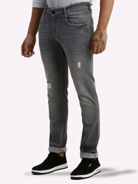 Neha Collection Parx Men Grey Slim Tapered Fit Jacquard Cotton Blend Jeans - 28