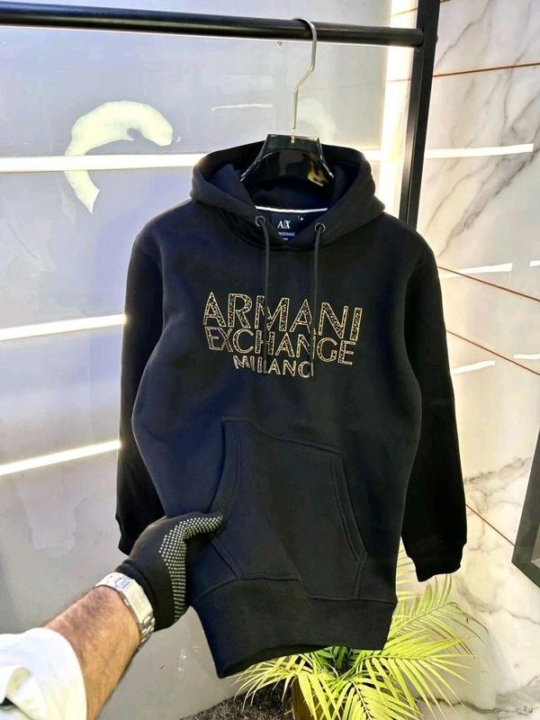 Armani Exchange Black Milano Logo Hoodie for Men | Premium Fleece - XXL, Black