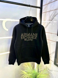 Armani Exchange Black Milano Logo Hoodie for Men | Premium Fleece - XXL, Black