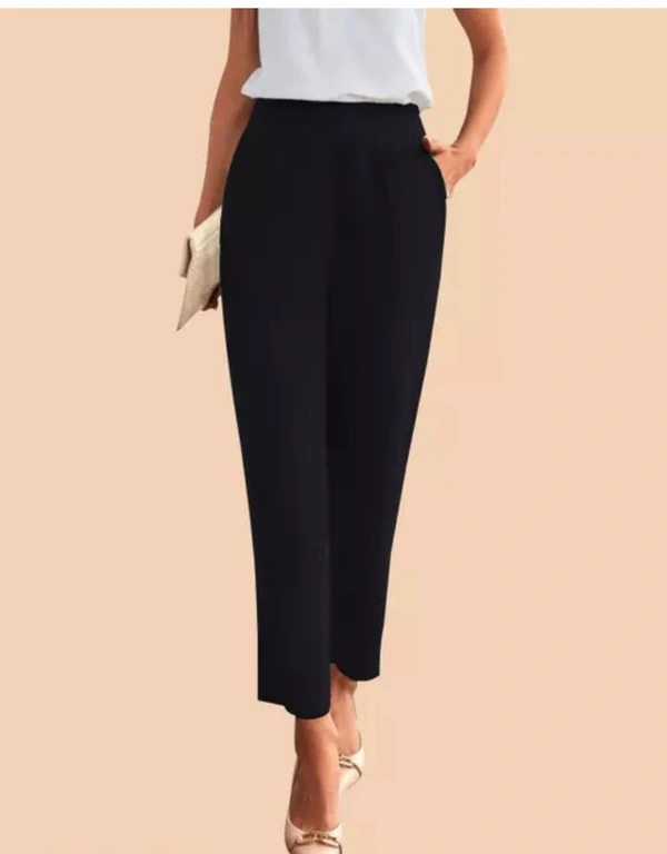 Neha Collection Women's Formal Polyester Blend High Waist With Pocket Style Pant - Black, 32