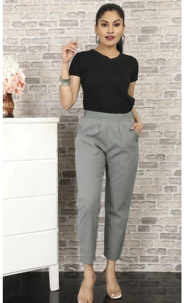 Neha Collection Women's Trendy Cotton Pants - Gray, M