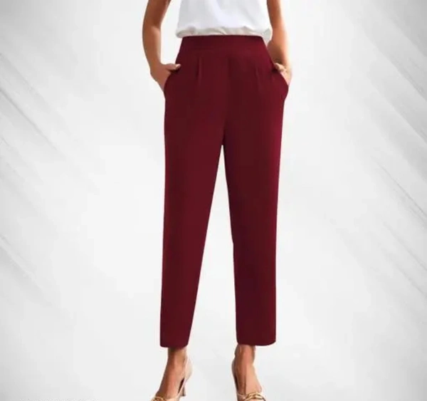 Neha Collection Women's Casual Polyester Blend High Waist Pocket Stylish Pant - Maroon, 28
