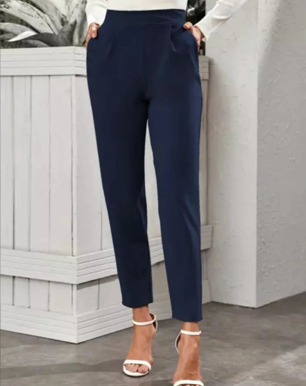 Neha Collection Women's Polyester Blend Formal Pant - Navy Blue, 36