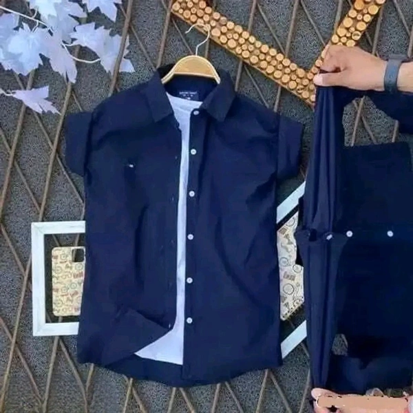 Neha Collection Casual Lycra Shirts For Men - Navy Blue, XL