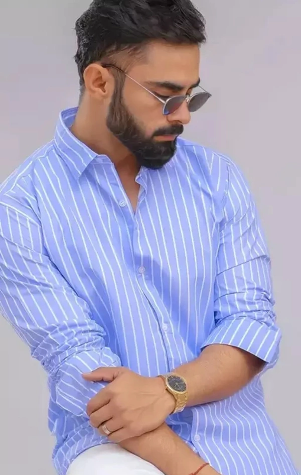 Neha Collection Men's Cotton Blend Shirt - Blue, L
