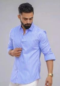 Neha Collection Men's Cotton Blend Shirt - Blue, L