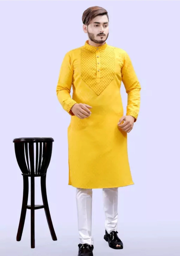 Neha Collection Men's Urbane Kurt & Pyjama Sets - Yellow, XL