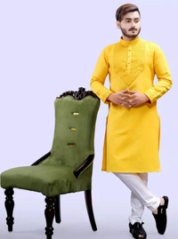 Neha Collection Men's Urbane Kurt & Pyjama Sets - Yellow, XXL