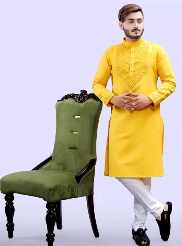 Neha Collection Men's Urbane Kurt & Pyjama Sets - Yellow, XXL