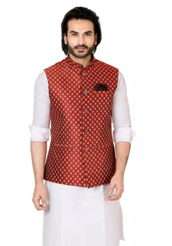 Neha Collection Men's Nehru Jacket - Maroon, M
