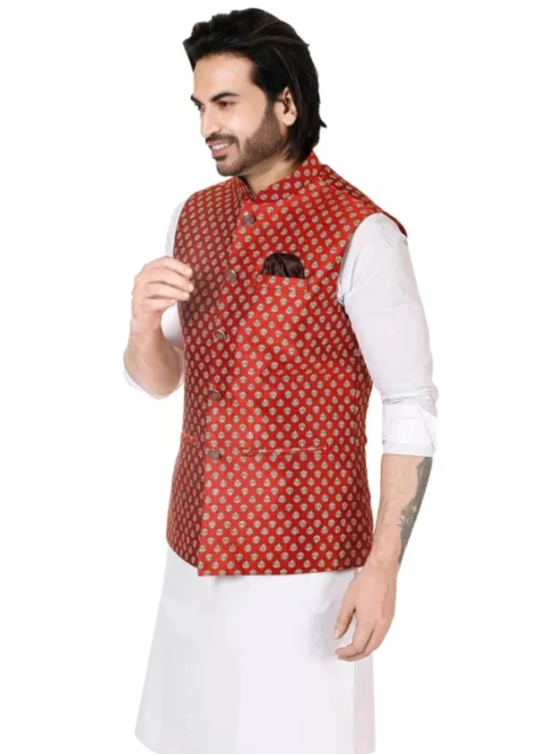 Neha Collection Men's Nehru Jacket - Maroon, M