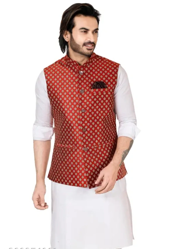 Neha Collection Men's Nehru Jacket - Maroon, M