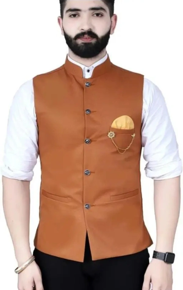 Neha Collection Men's Partywear Casual Nahru Jacket - Orange, XL