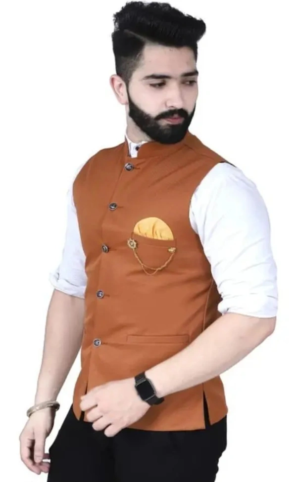 Neha Collection Men's Partywear Casual Nahru Jacket - Orange, XL