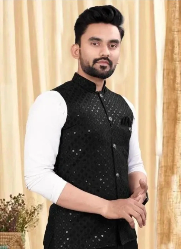 Neha Collection Men's Comfy Ethnic Jacket - Black, M