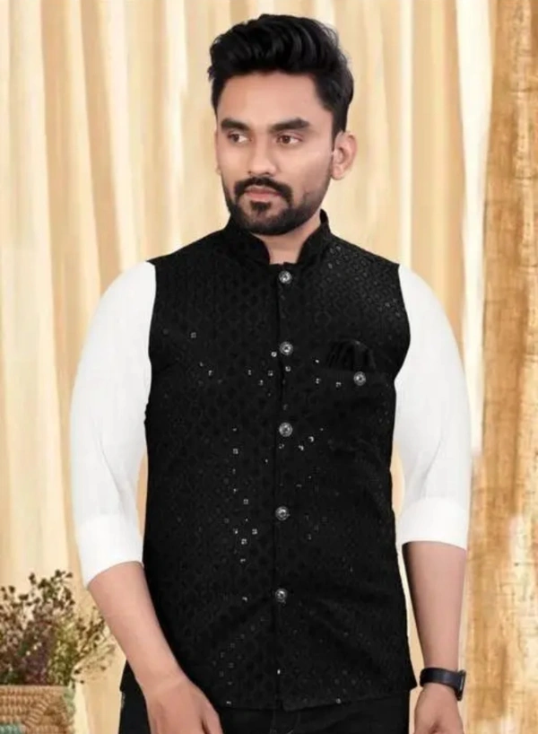 Neha Collection Men's Comfy Ethnic Jacket - Black, L