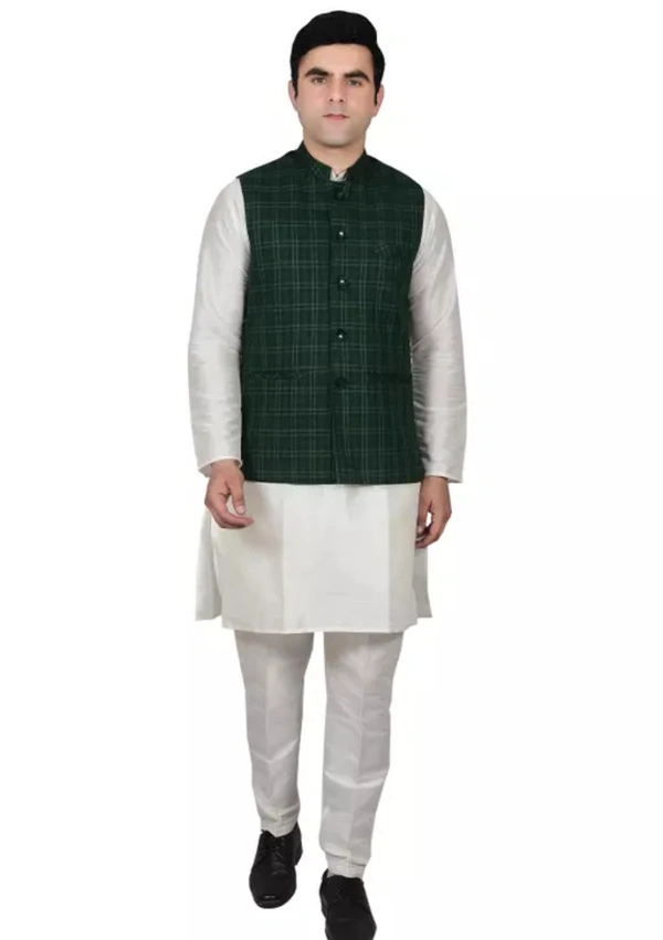 Neha Collection Men's Cotton Ethnic Waistcoat Jacket - Green, M