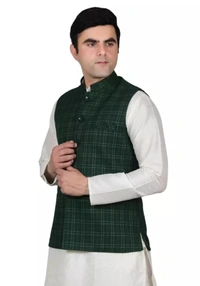 Neha Collection Men's Cotton Ethnic Waistcoat Jacket - Green, M