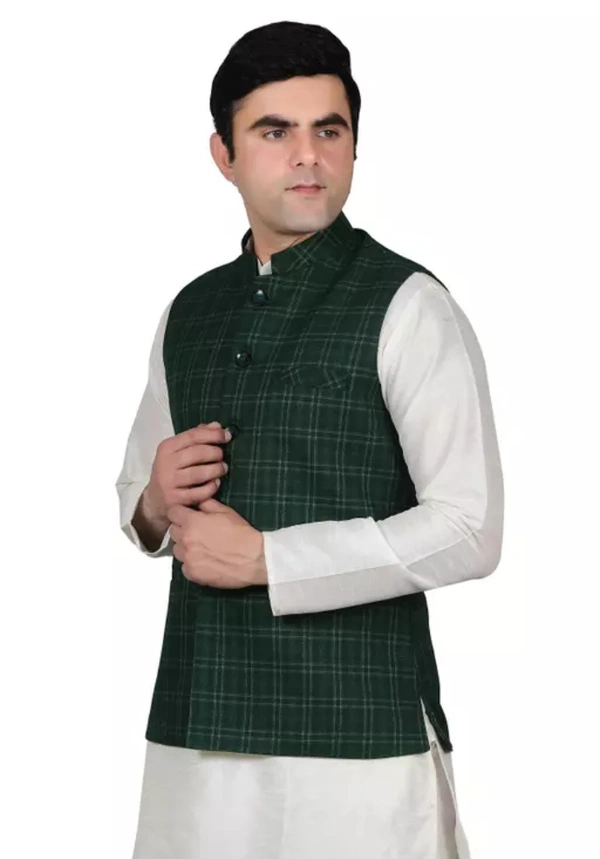 Neha Collection Men's Cotton Ethnic Waistcoat Jacket - Green, M