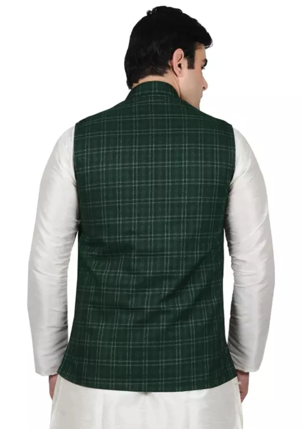 Neha Collection Men's Cotton Ethnic Waistcoat Jacket - Green, L