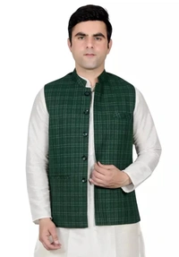 Neha Collection Men's Cotton Ethnic Waistcoat Jacket - Green, XXL