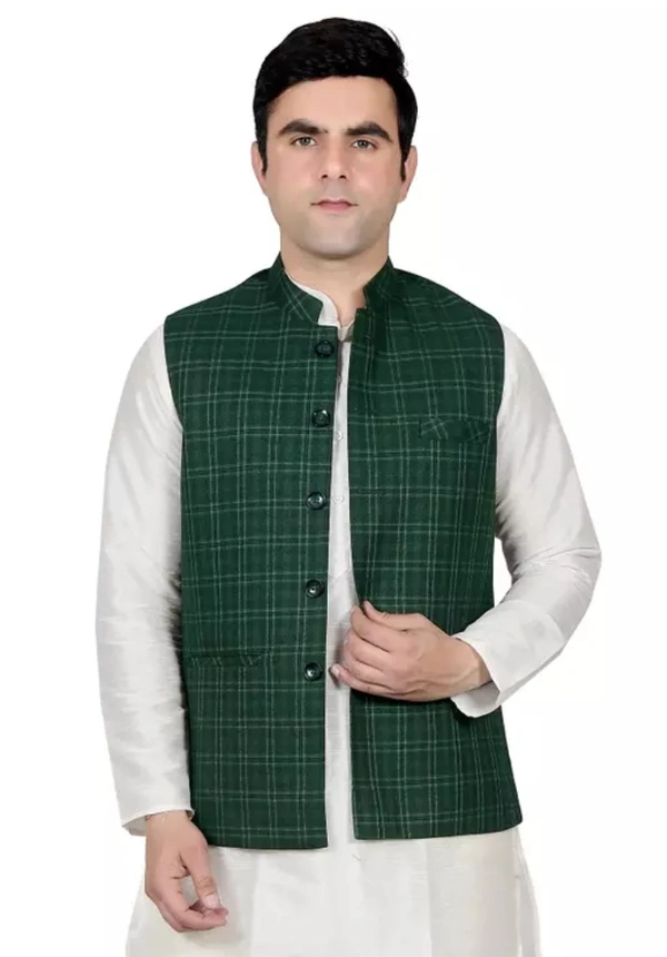 Neha Collection Men's Cotton Ethnic Waistcoat Jacket - Green, XXL