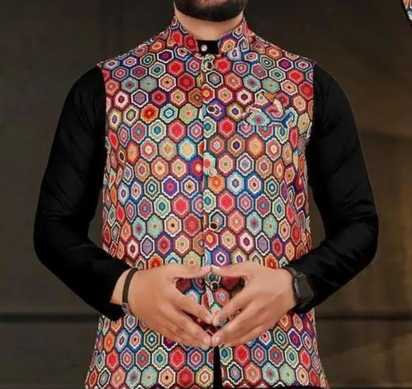 Neha Collection Men's Premium Printed Ethnic Modi Jacket - XXL
